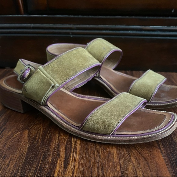 Prada Shoes - Authentic Prada Green Suede Leather Trim Sandals